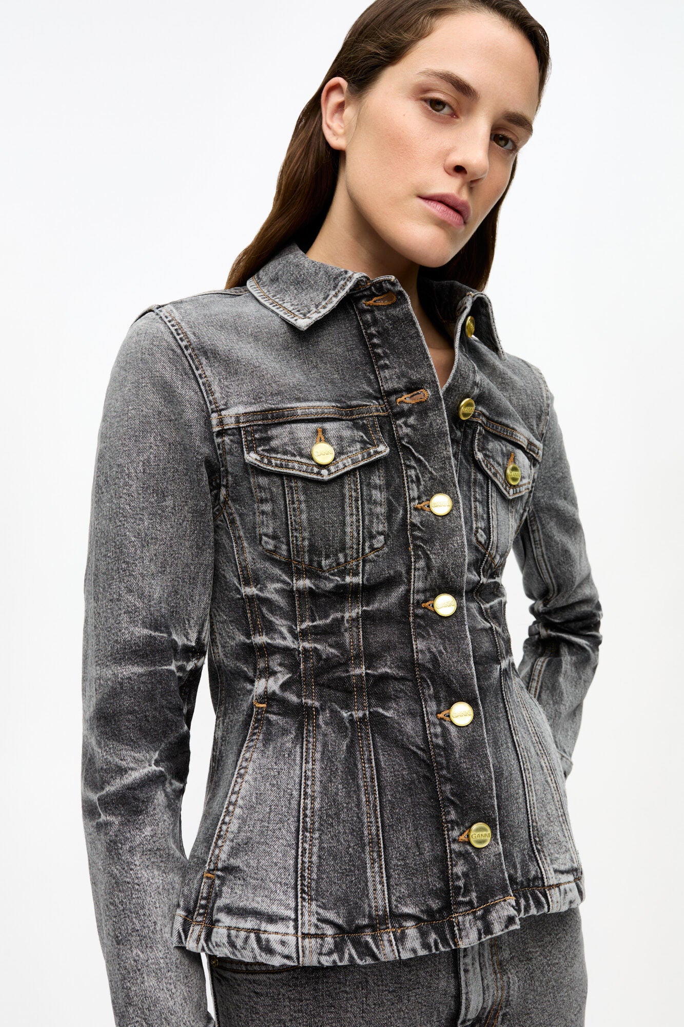 STRETCH FUTURE DENIM FITTED BLAZER BLACK WASHED