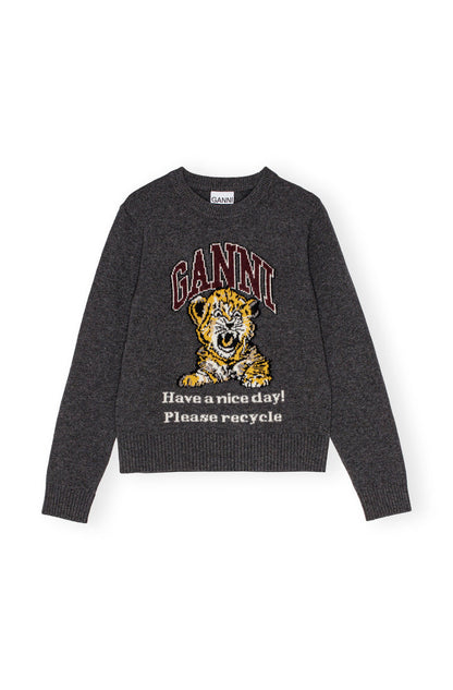 GRAPHIC WOOL MIX TIGER CREWNECK GRAY QUILL