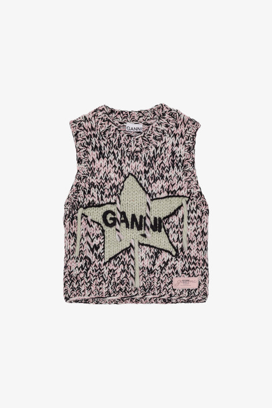 GRAPHIC WOOL HANDKNIT VEST CHALK PINK