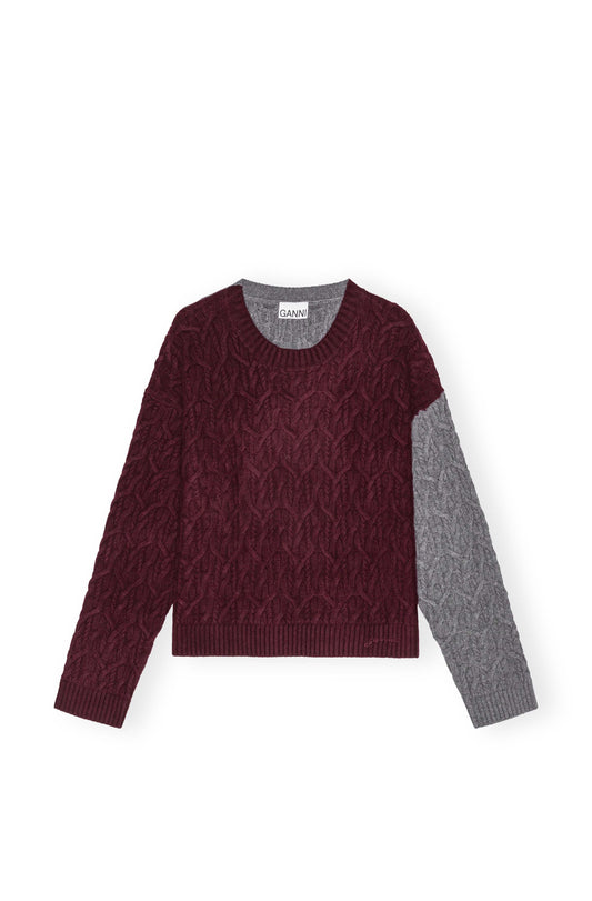 WOOL CASHMERE CABLE OVERSIZED O-NECK PULLOVER PORT ROYALE