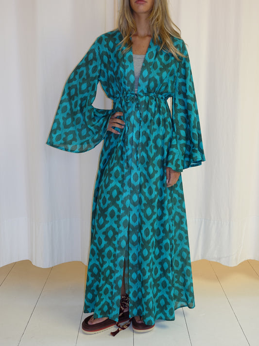 MILA KAFTAN GREEN TURQUOISE IKAT