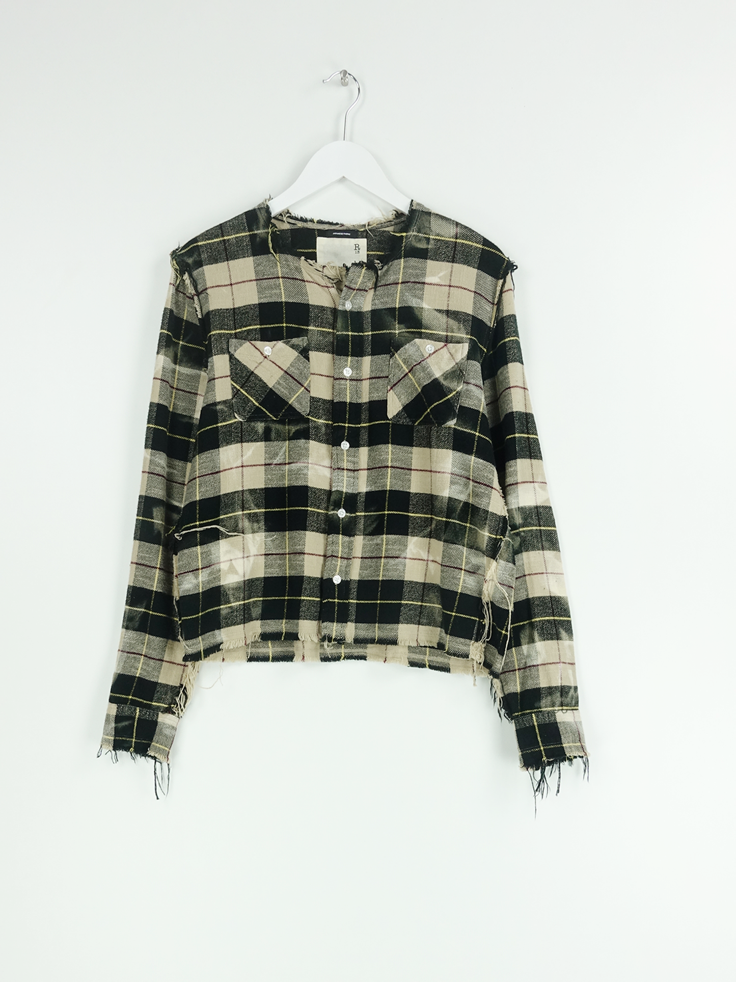 CREWNECK SHREDDED SHIRT IRREGULAR BLEACH BEIGE/BLACK/YELLOW PLAD
