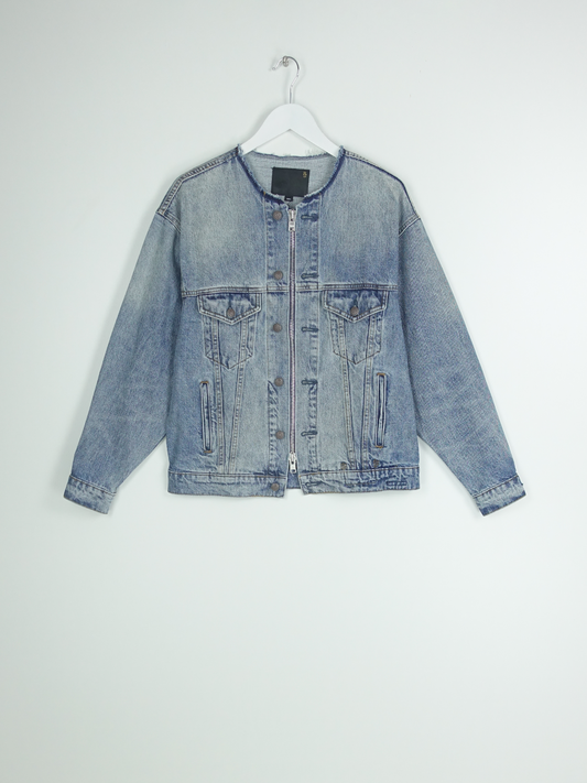 COLLARLESS ZIP-UP TRUCKER JACKET CAXTON BLUE