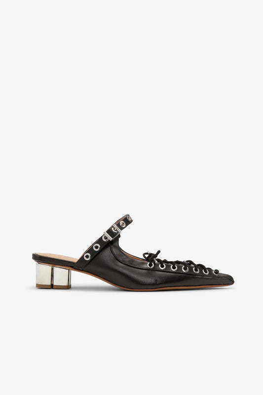 EYELETS LACE UP MULE CRINKLE OLEATEX BLACK