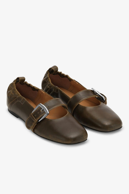 BUTTERFLY STRAP BALLERINA CRINKLE OLEATEX DARK OLIVE