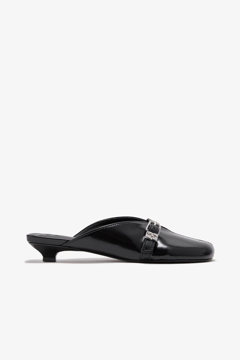 SUE KITTEN HEEL MULE BOX OLEATEX ZWART