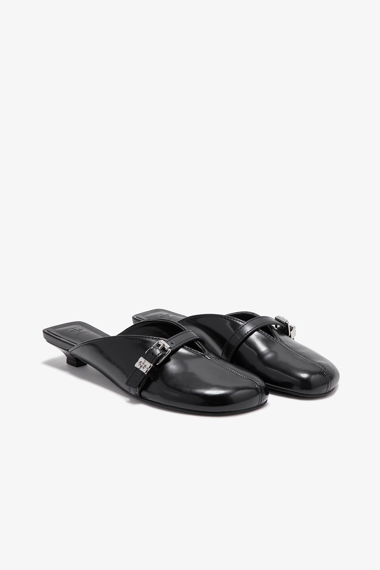 SUE KITTEN HEEL MULE BOX OLEATEX ZWART