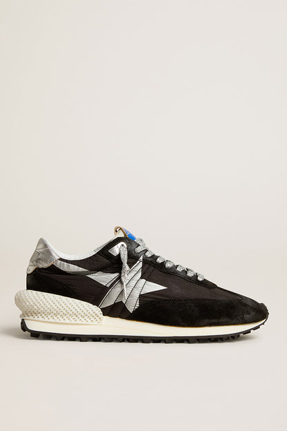 RUNNING MARATHON NYLON UPPER SUEDE TOE ANND SPUR PRINTED STAR LAMINATED HEEL BLACK/SILVER