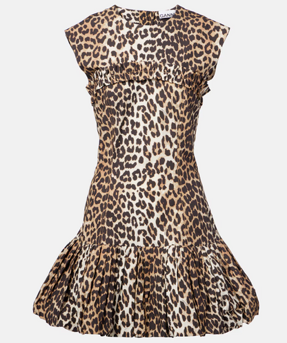 PRINTED COTTON CORSET MINI DRESS LEOPARD