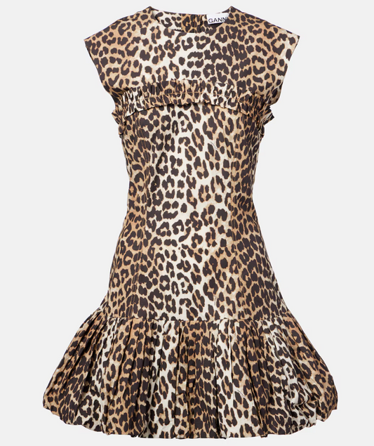 PRINTED COTTON CORSET MINI DRESS LEOPARD