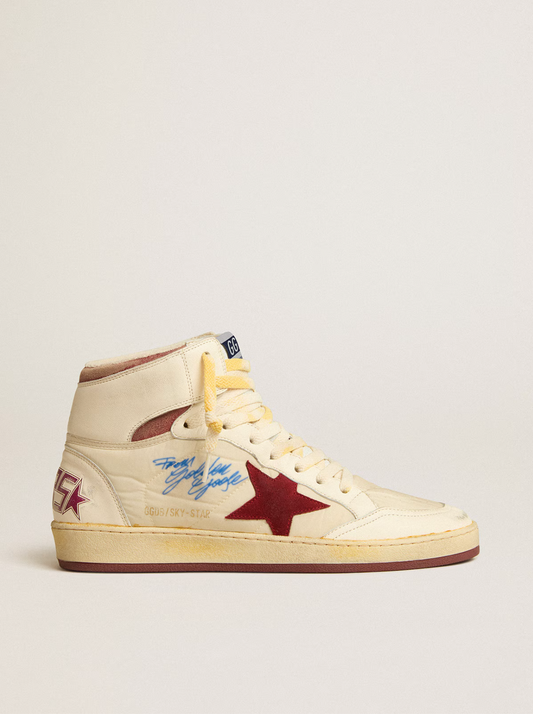 SKY STAR NYLON UPPER WITH SIGNATURES SUEDE STAR CRACK ANKLE NAPPA SPUR BEIGE/POMEGRANADE/WHITE/RED