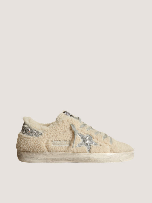 SUPER-STAR SHEARLING UPPER GLITTER STAR AND HEEL BEIGE/SILVER