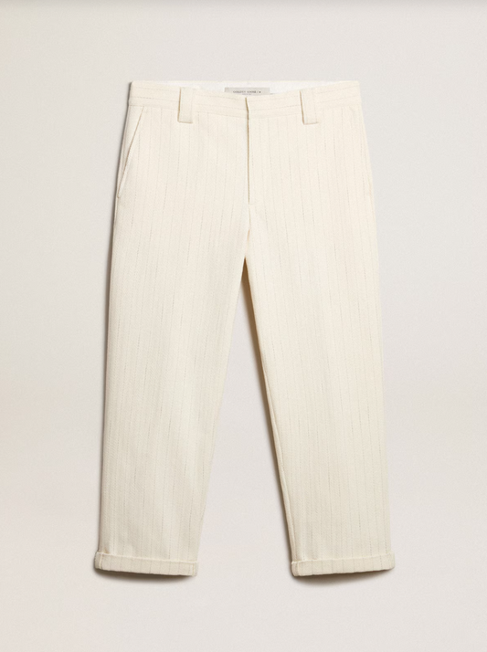 JOURNEY M'S CHINO SKATE EFREM PANTS COTTON CHEVRON PINSTRIPES HERITAGE WHITE/ OPAL GRAY