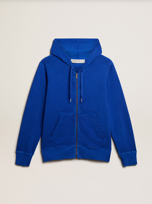JOURNEY M'S REGULAR ZIPPED HOODIE GARMENT COLD DYED/ COTTON FLEECE/DISTRESSED RIBS/WATERPRINT MAZARINE BLUE/ OPTIC WHITE