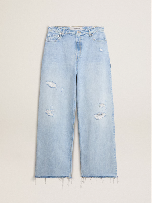 JOURNEY W'S MELODY BOYFRIEND PANT DESTOYED BLEACHED DENIM CLOUD BLUE