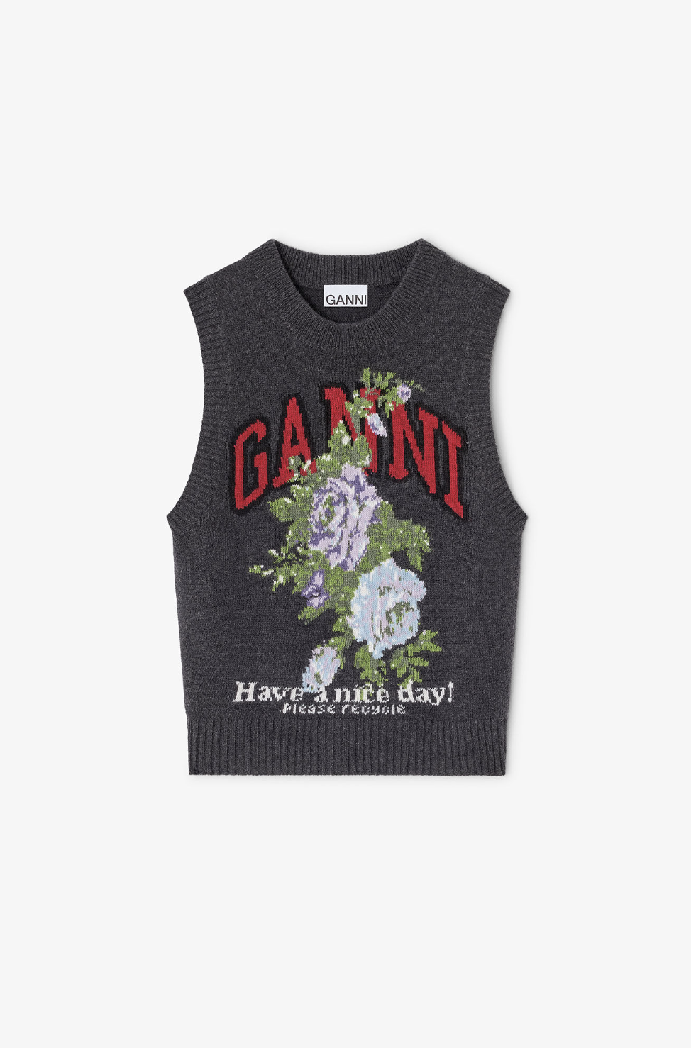 GRAPHIC WOOL MIX FLOWERS VEST PHANTOM