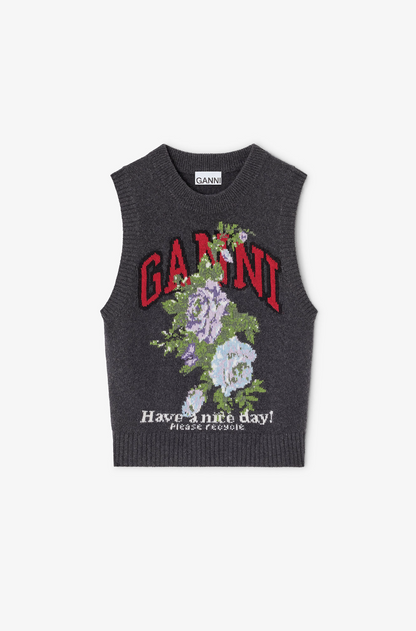 GRAPHIC WOOL MIX FLOWERS VEST PHANTOM