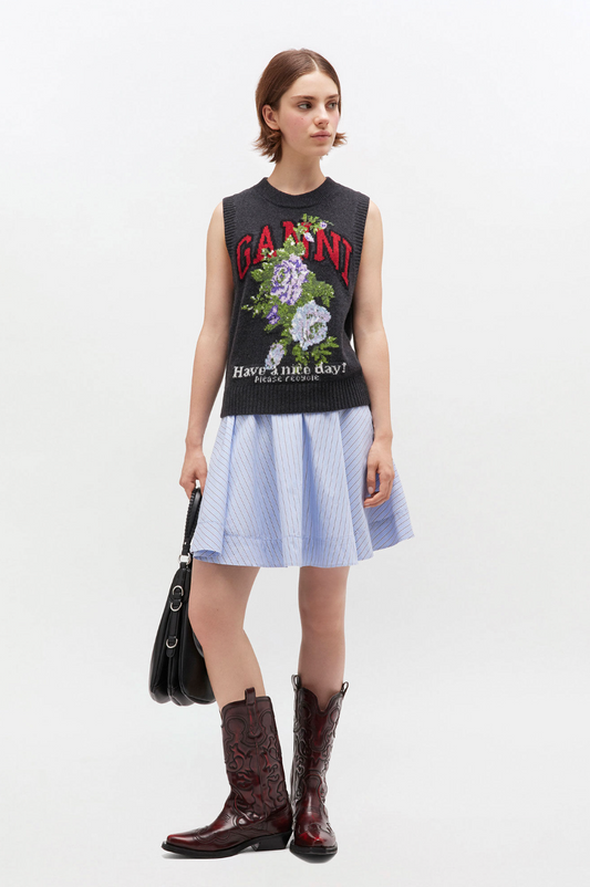 GRAPHIC WOOL MIX FLOWERS VEST PHANTOM
