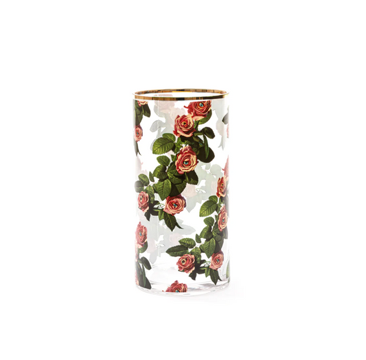 GLASS VASE ROSES CYLINDRICAL MEDIUM