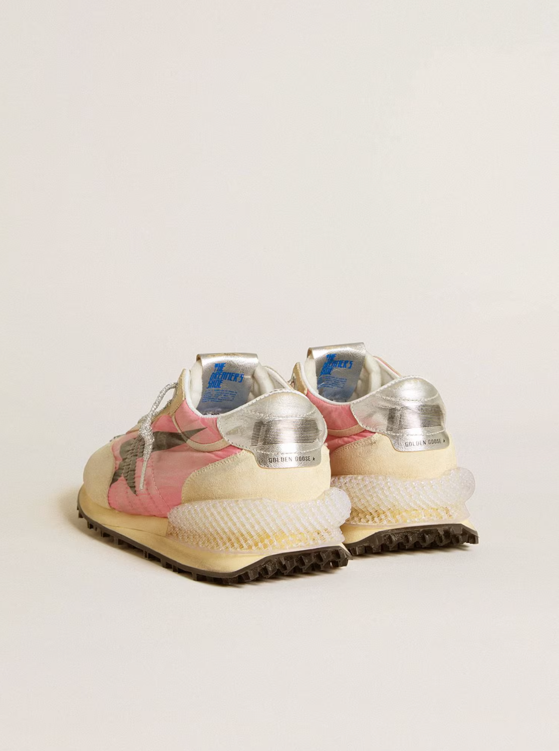 RUNNING MARATHON NYLON UPPER SUEDE TOE AND SPUR PRINTED STAR LAMINATED HEEL PINK/GOLD/SILVER