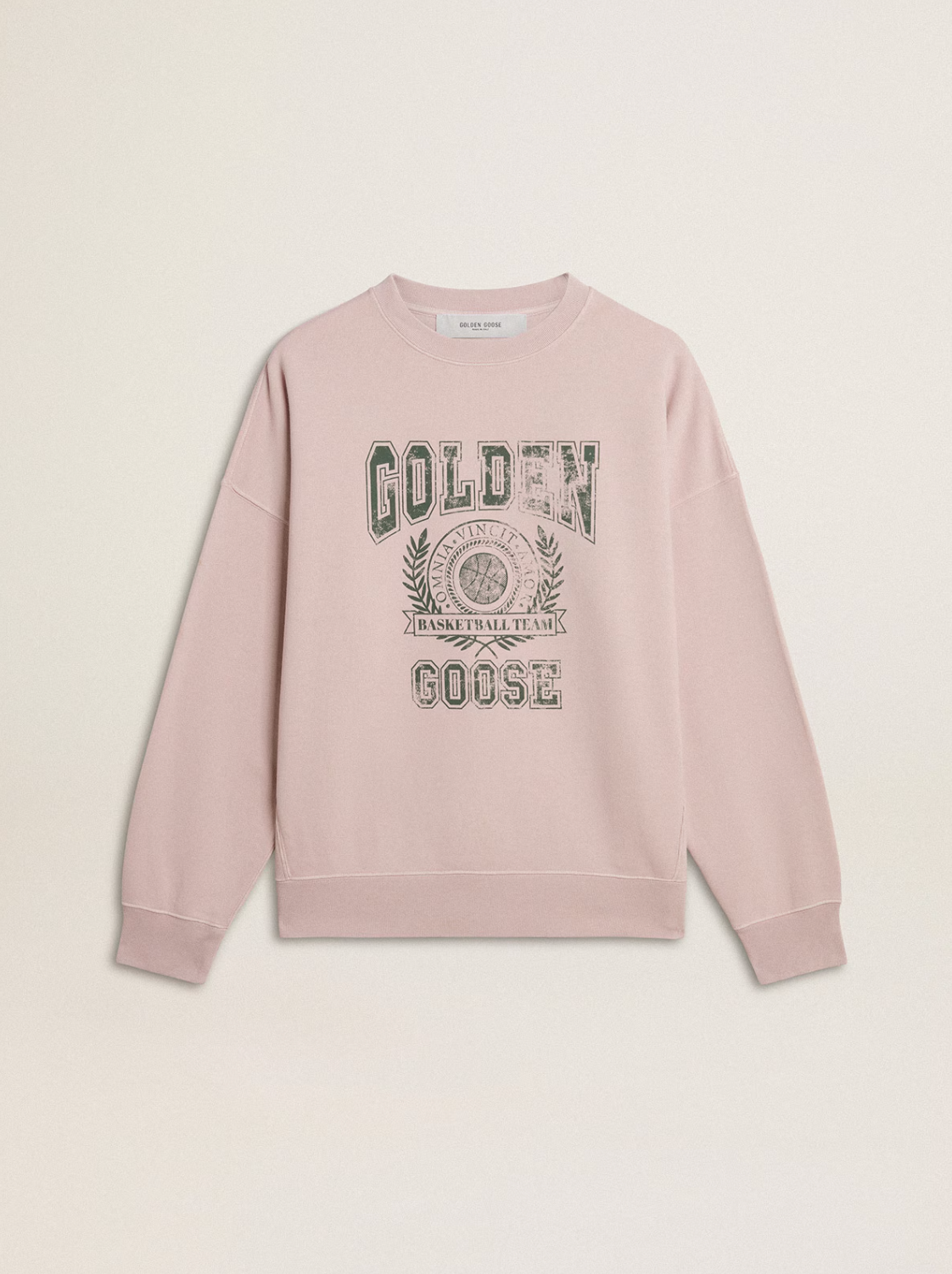 JOURNEY UNISEX CREW NECK SWEATSHIRT DYED ORANIC COTTON FLEECE VINTAGE COLLEGE PRINT SHADOW GREY/HUNTER GREEN