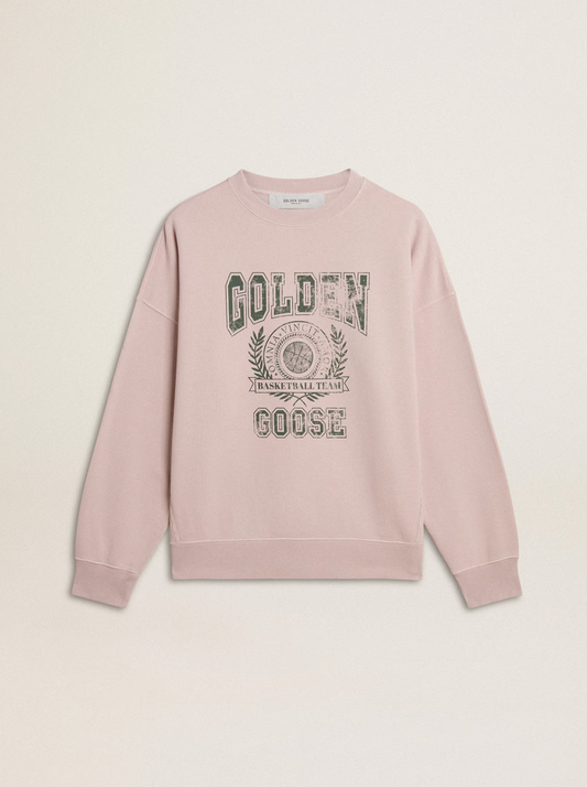 JOURNEY UNISEX CREW NECK SWEATSHIRT DYED ORANIC COTTON FLEECE VINTAGE COLLEGE PRINT SHADOW GREY/HUNTER GREEN