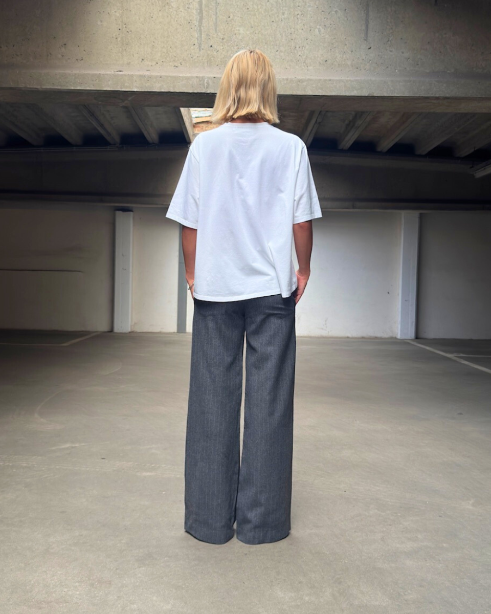 WOODY BROEK VAN FLANEL, MET WOL EN DUNNE, DONKERGRIJZE STRIPES