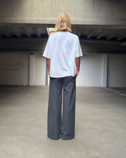 WOODY BROEK VAN FLANEL, MET WOL EN DUNNE, DONKERGRIJZE STRIPES