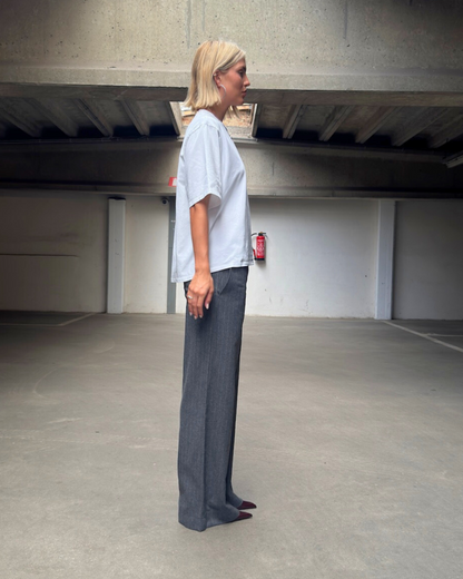 WOODY BROEK VAN FLANEL, MET WOL EN DUNNE, DONKERGRIJZE STRIPES