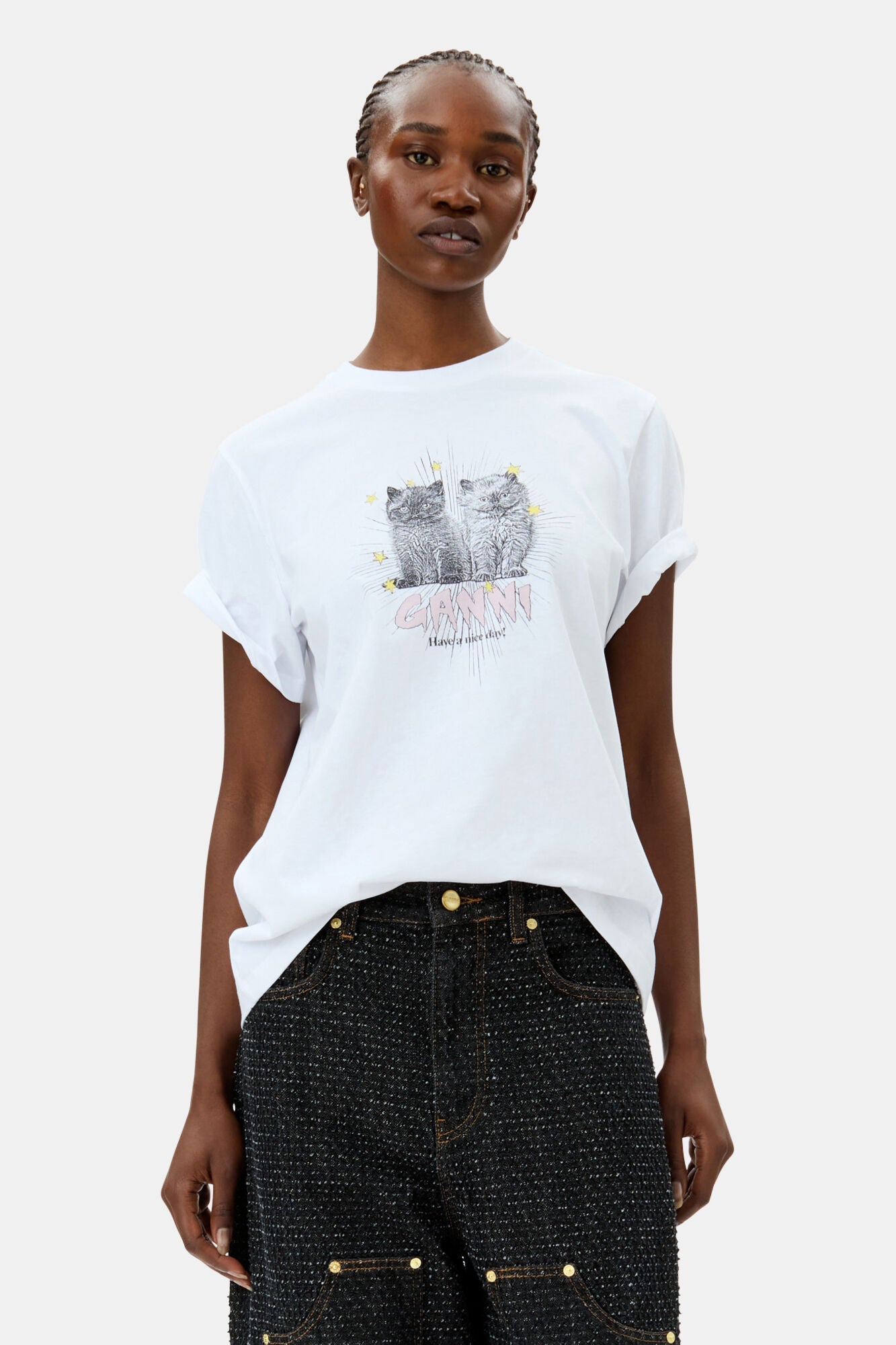 BASIC JERSEY KITTENS RELAXED T-SHIRT BRIGHT WHITE