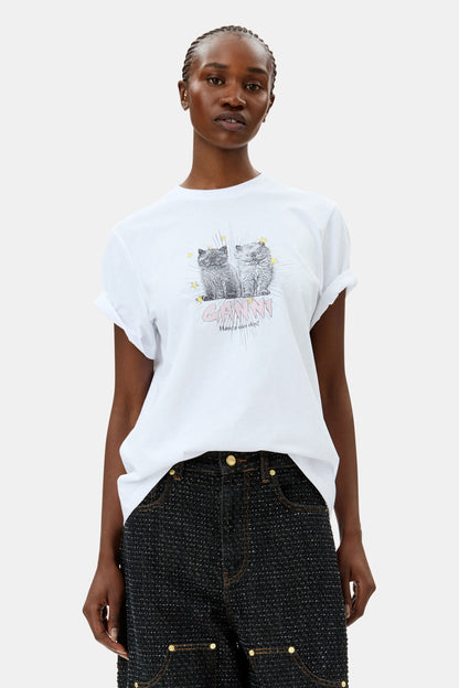 BASIC JERSEY KITTENS RELAXED T-SHIRT BRIGHT WHITE