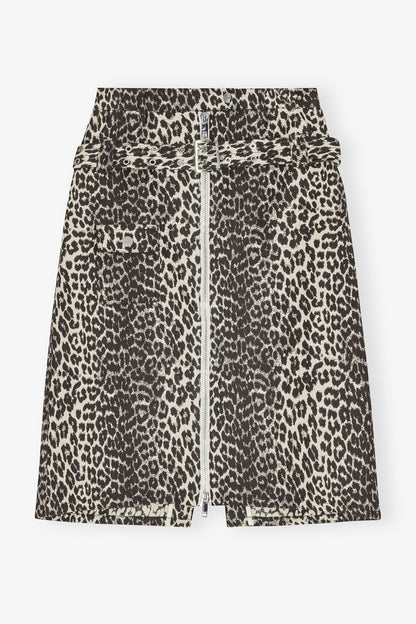 COTTON TWEED MIDI SKIRT LEOPARD