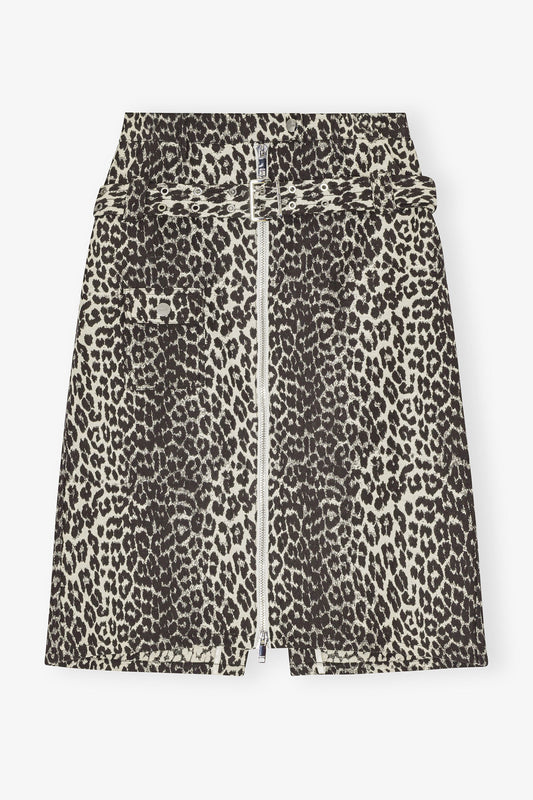 COTTON TWEED MIDI SKIRT LEOPARD