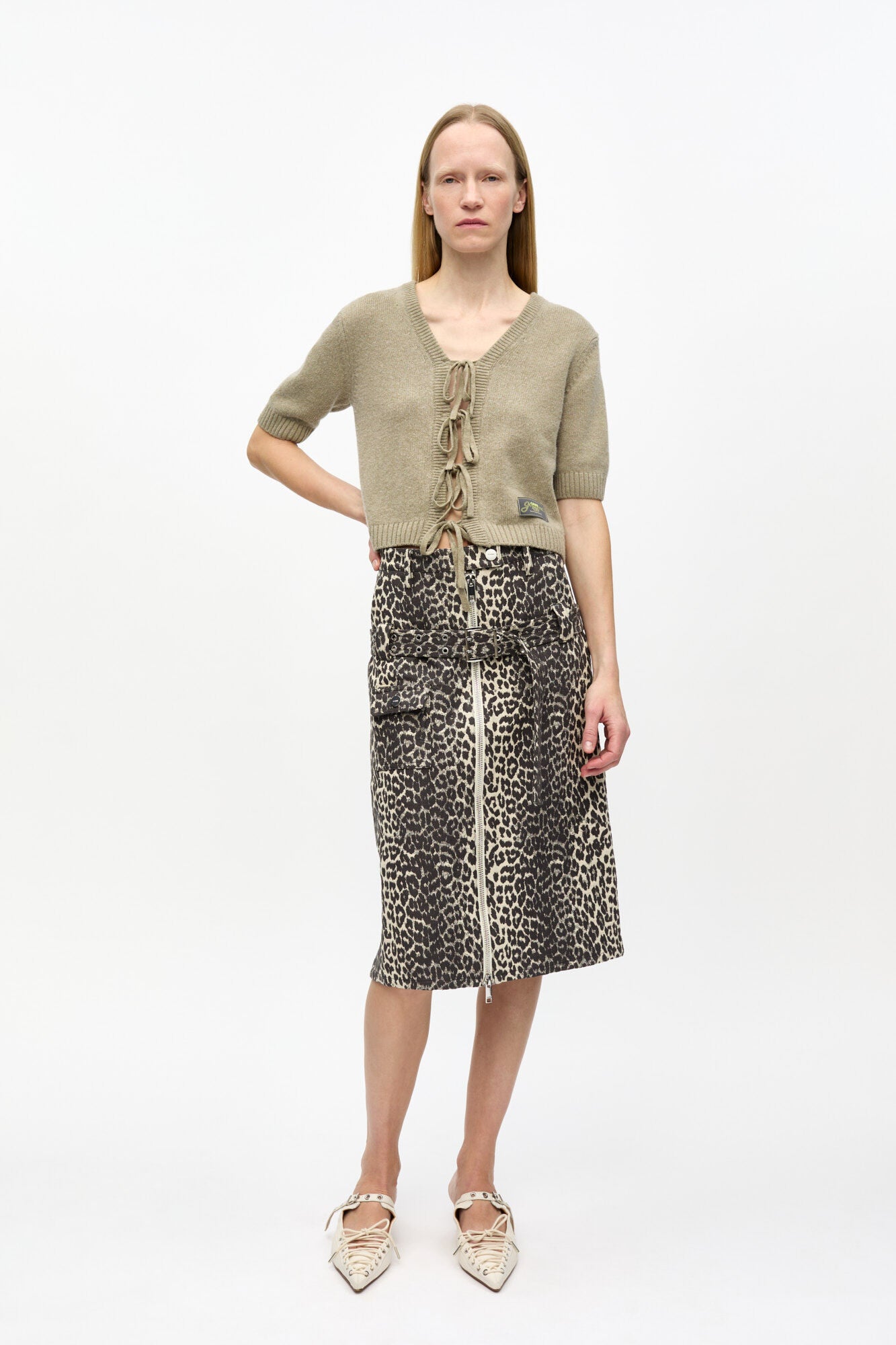 COTTON TWEED MIDI SKIRT LEOPARD