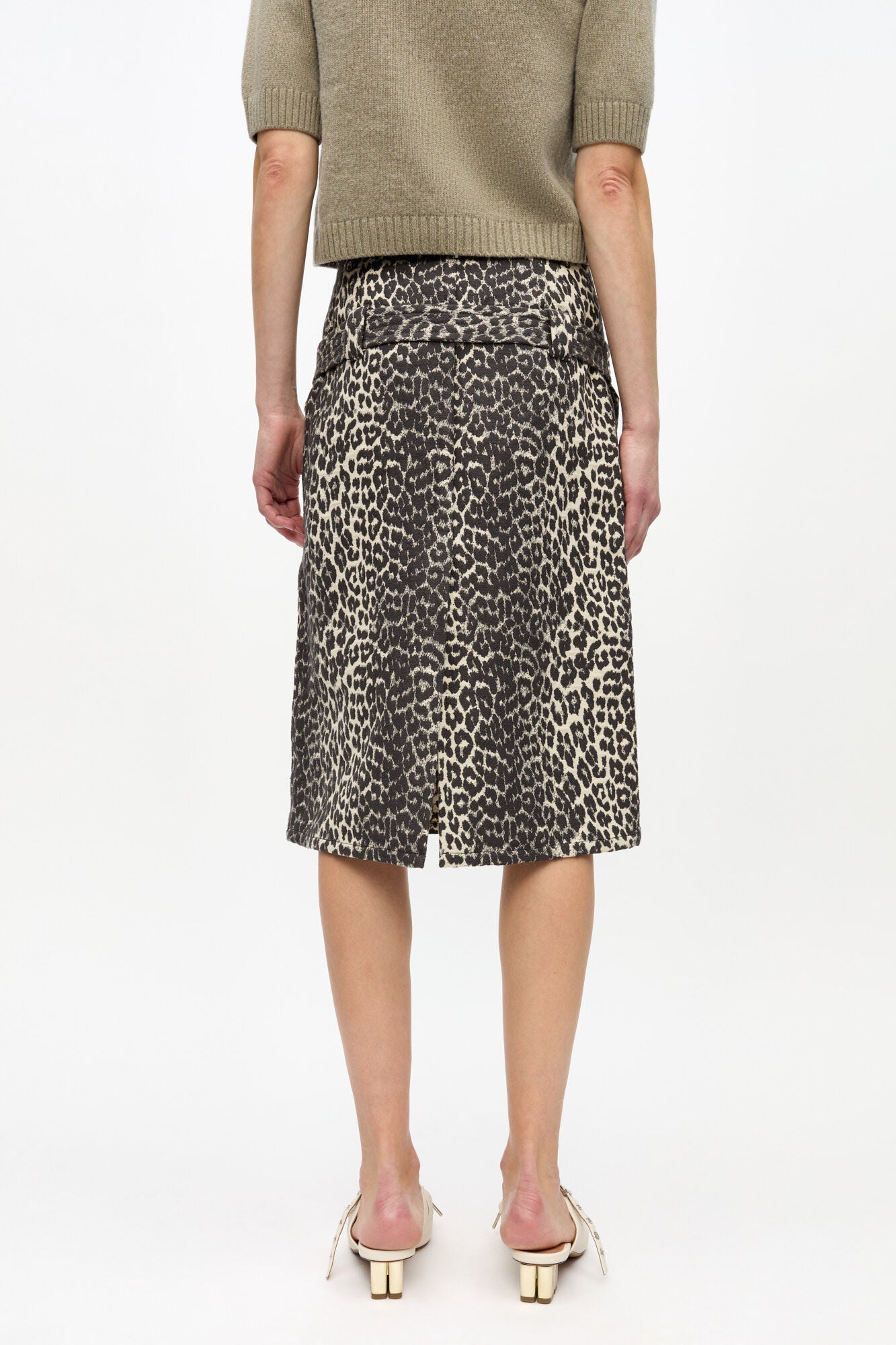COTTON TWEED MIDI SKIRT LEOPARD
