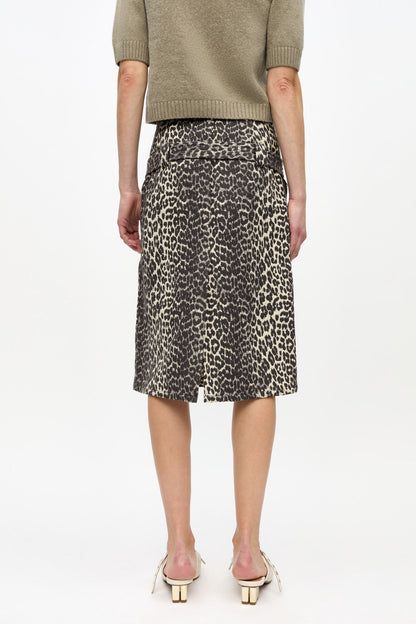 COTTON TWEED MIDI SKIRT LEOPARD