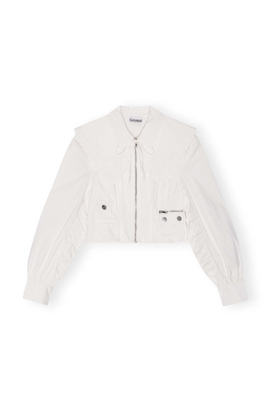WASHED STRETCH COTTON BOMBER CORSET SHIRT EGRET