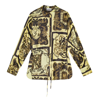 GEPRINTE ZIIDEN TWILL RAGLAN OVERHEERD MET LANGE MOUWEN, PATROON: POPCORN