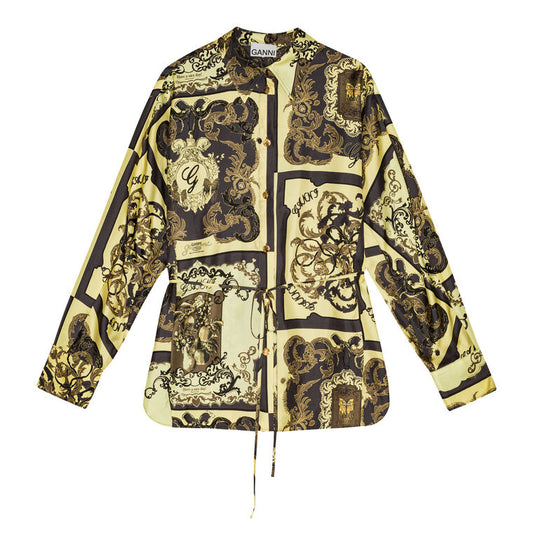 PRINTED SILK TWILL LONG SLEEVE RAGLAN SHIRT POPCORN