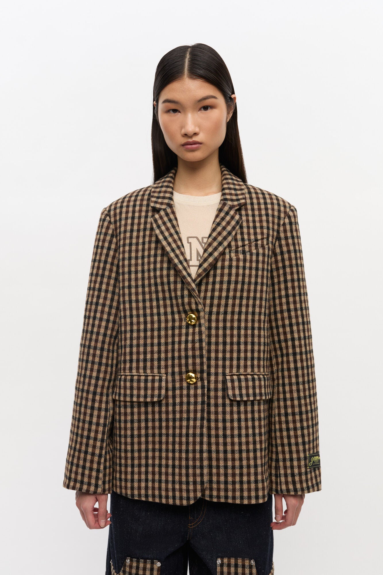 CHECK WOOL MIX OVERSIZED BLAZER CHICORY COFFEE