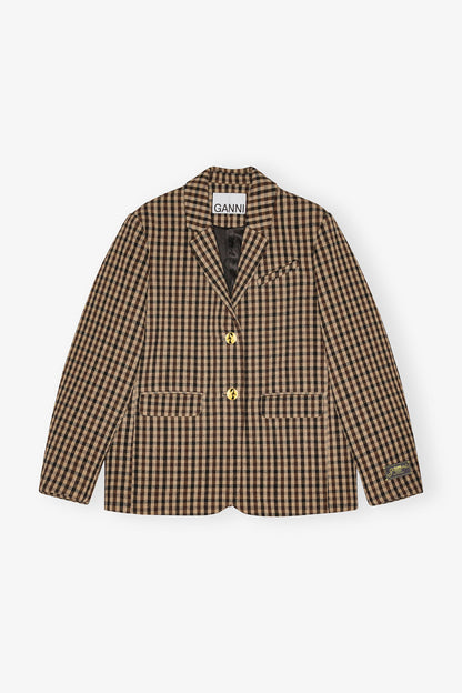 CHECK WOOL MIX OVERSIZED BLAZER CHICORY COFFEE