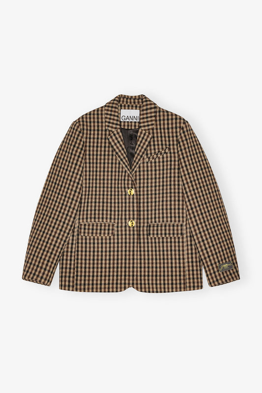 CHECK WOOL MIX OVERSIZED BLAZER CHICORY COFFEE
