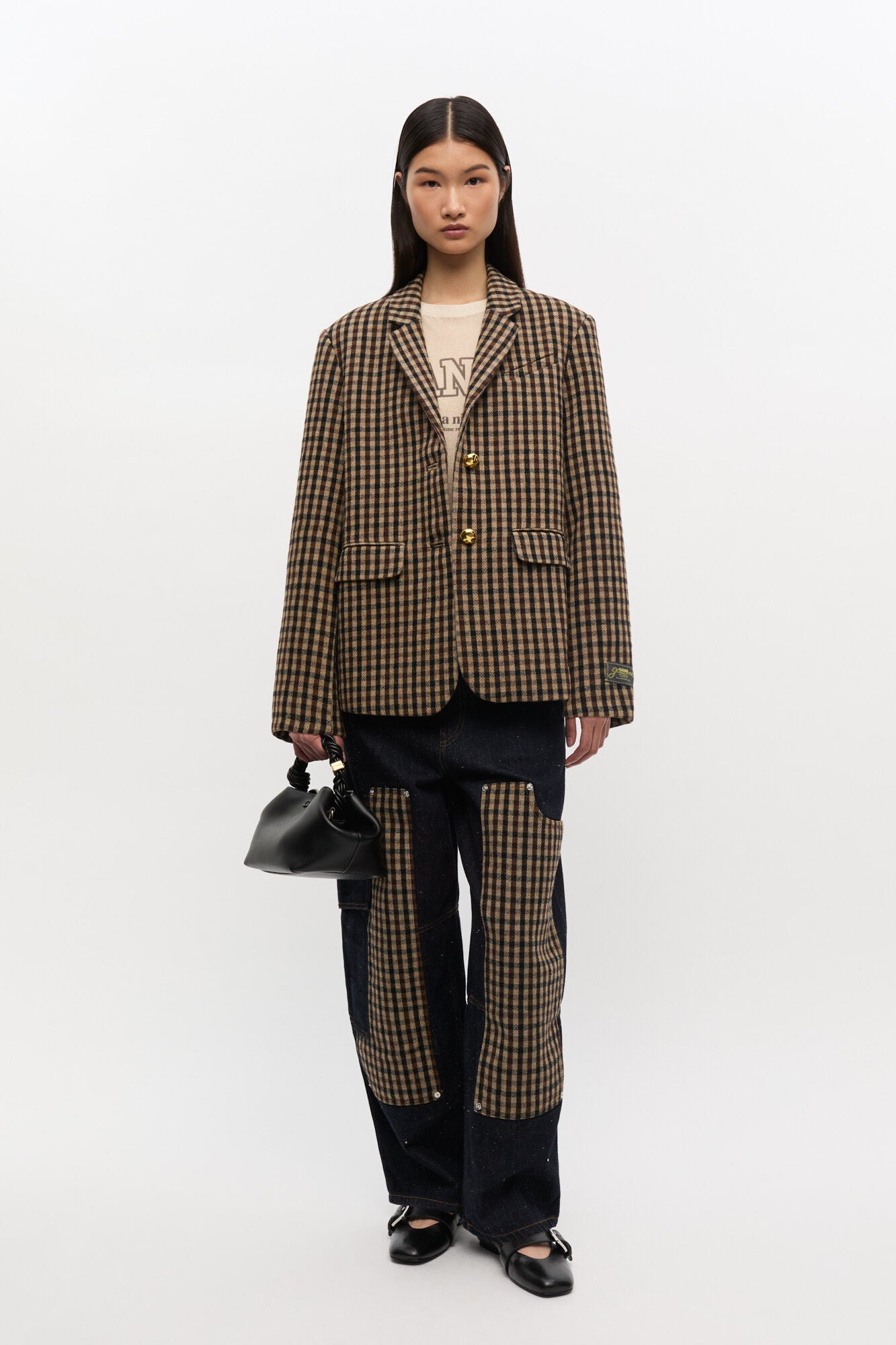 CHECK WOOL MIX OVERSIZED BLAZER CHICORY COFFEE