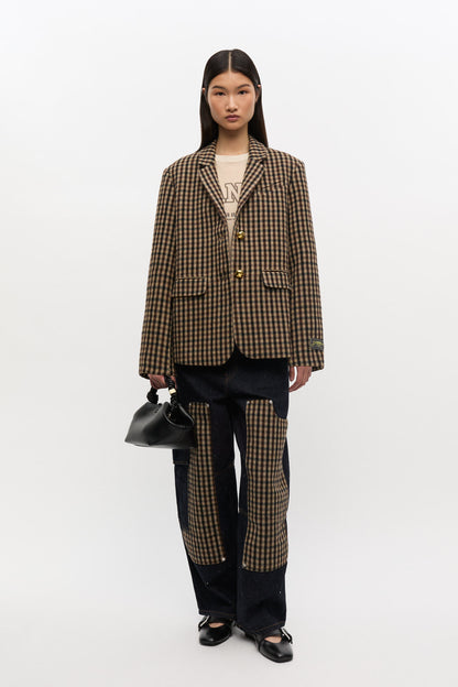 CHECK WOOL MIX OVERSIZED BLAZER CHICORY COFFEE