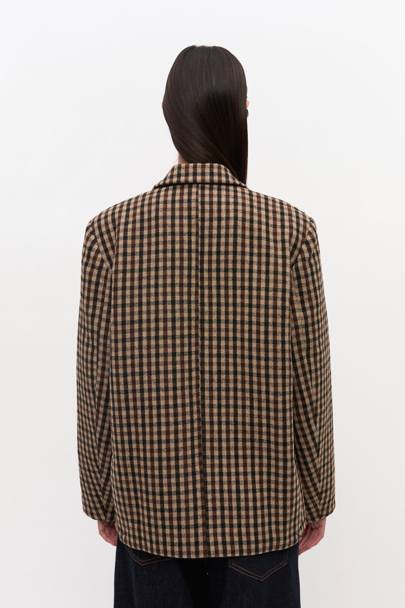 CHECK WOOL MIX OVERSIZED BLAZER CHICORY COFFEE