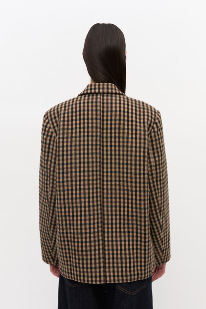 CHECK WOOL MIX OVERSIZED BLAZER CHICORY COFFEE