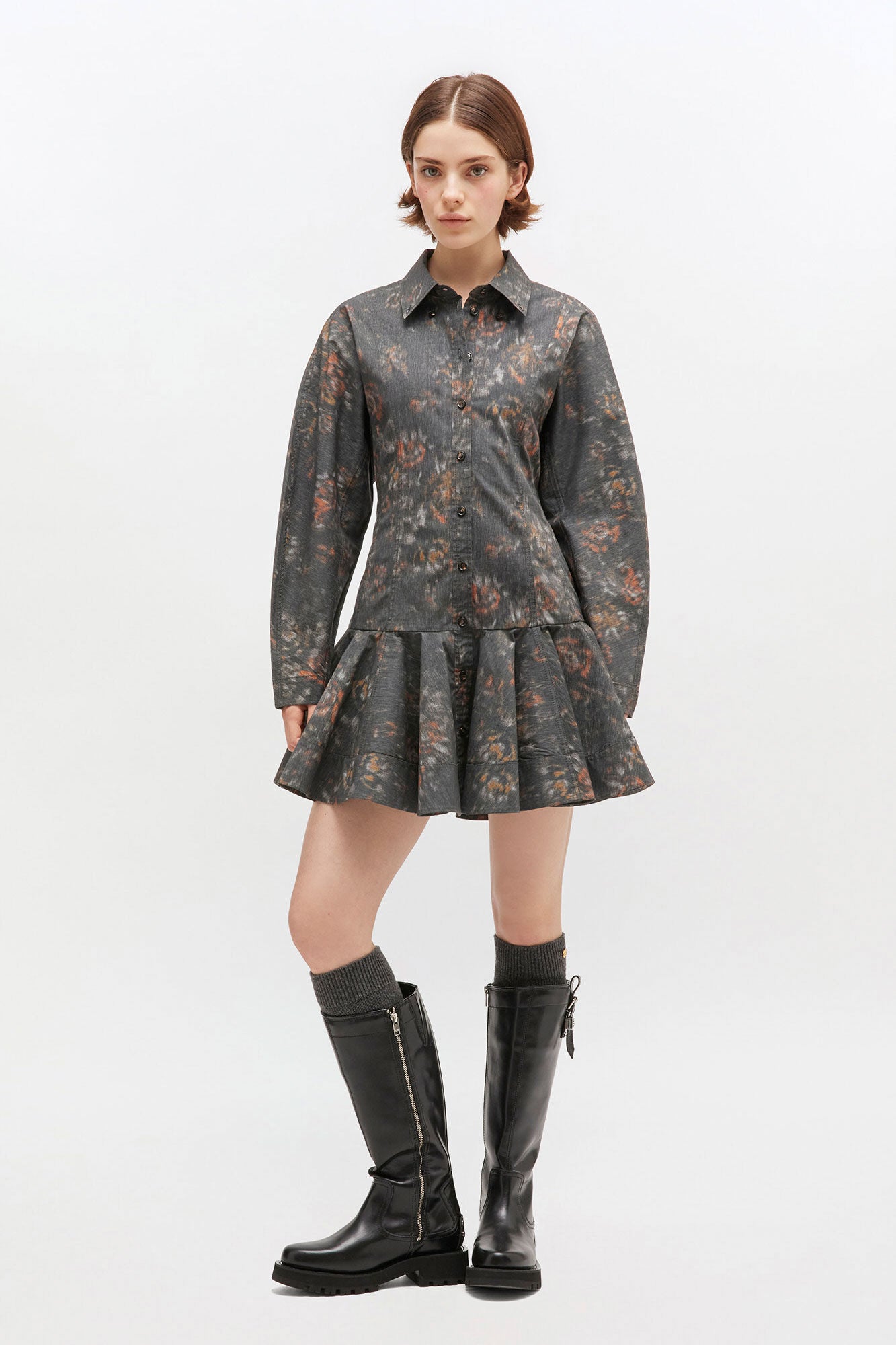 GEPRINTE MINI-ROK VAN STRETCH-KATOEN MET KNOPEN, KLEUR: FANTOM