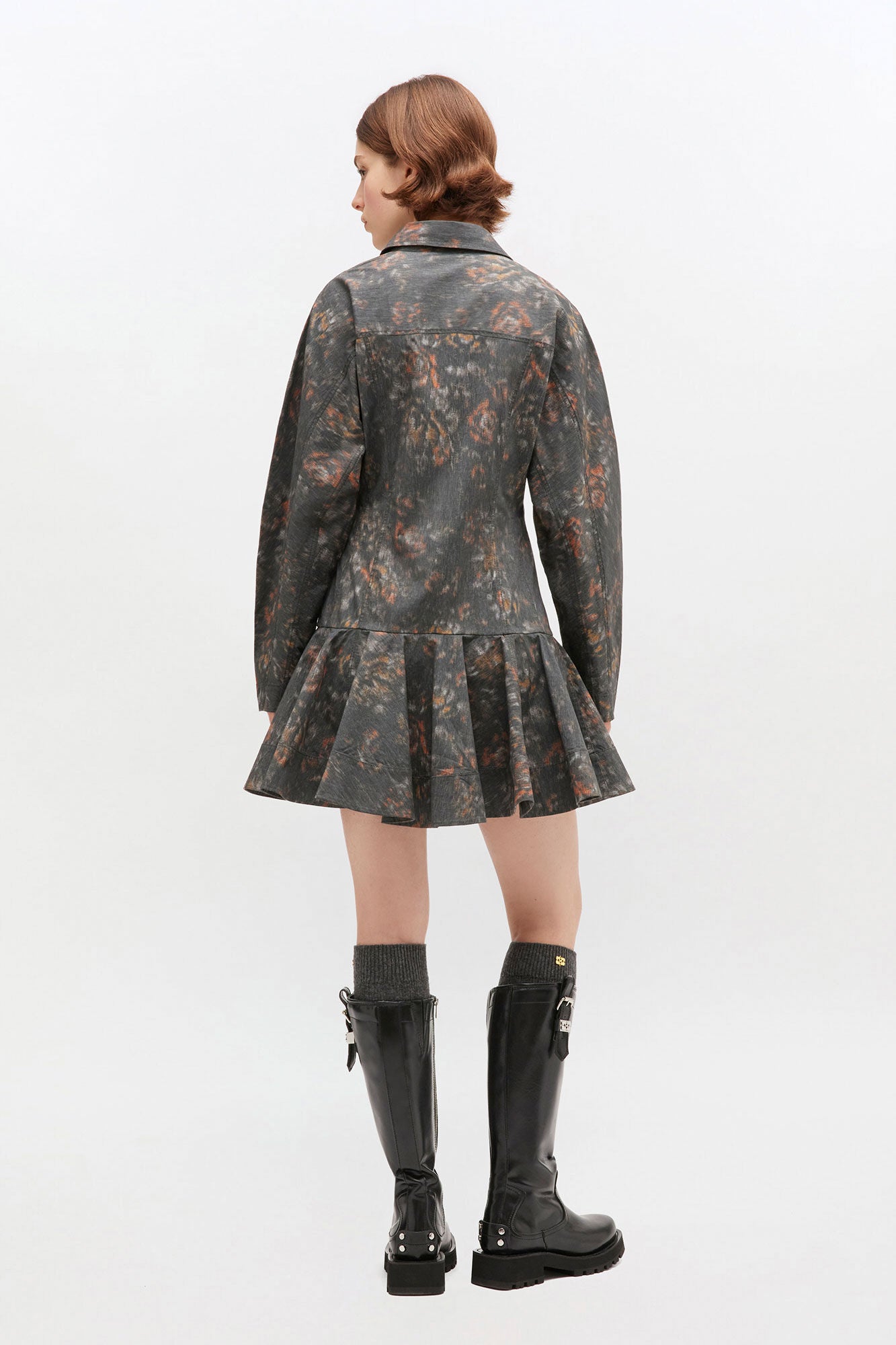 GEPRINTE MINI-ROK VAN STRETCH-KATOEN MET KNOPEN, KLEUR: FANTOM
