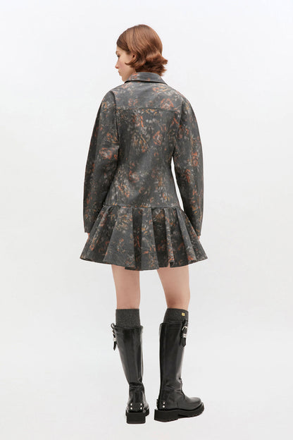 GEPRINTE MINI-ROK VAN STRETCH-KATOEN MET KNOPEN, KLEUR: FANTOM