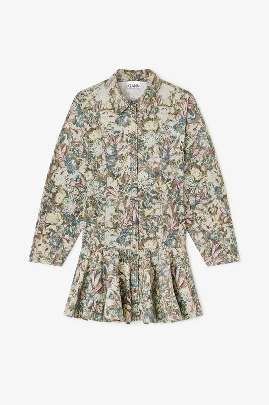 GEPRINTE MINI-ROK VAN STRETCH-KATOEN MET KNOPEN, JADEITE
